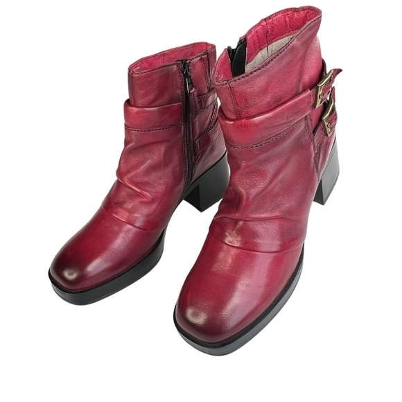 Miz Mooz Shoes - Miz Mooz Leather Buckled Ankle Boots- Macee Crimson Red EU 40 (US 9-9.5) NWOT